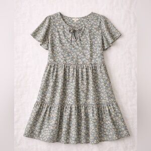 Lucky Brand Floral Babydoll Dress- L- Tiered Mini Boho Cottagecore Sage Green